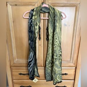 Fair Trade Handmade Animal Print Scarf – Olive Green, Yellow & Black – NWT
